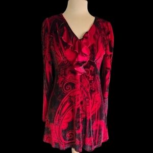 DB Sport Red and Black Paisley Ruffle  Mini Dress Sz M